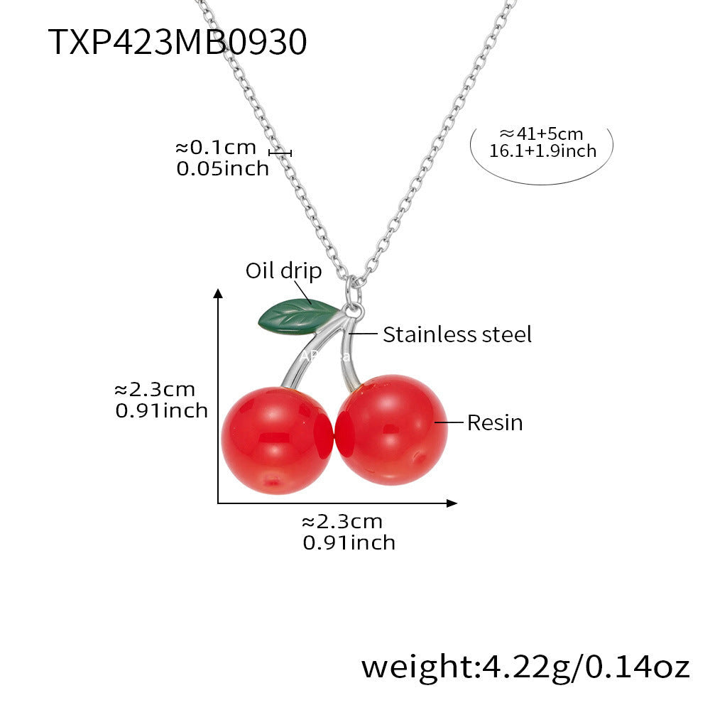 D관 - 스테인리스 스틸 체리 과일 펜던트 목걸이 귀걸이 [TXP423-TXF423] 25.10-2