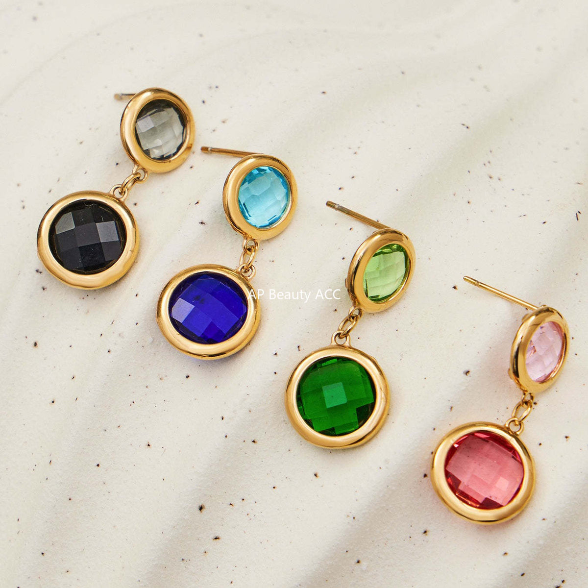 D관 - 스테인리스 스틸 풀 큐빅 글라스 스톤 18K도금 팔찌 귀걸이 [TXE508] 25.12-1