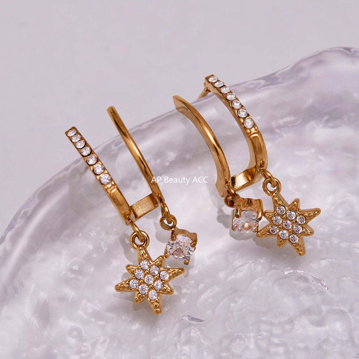 D관 - 스테인리스 큐빅 더블 레이어 별 디자인 귀걸이 [F1327] 25.10-5