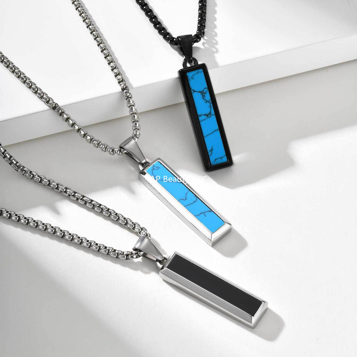 G관 - 스테인리스 오닉스 마노 터키석 펜던트 목걸이 [PN-2221] 25.11-1