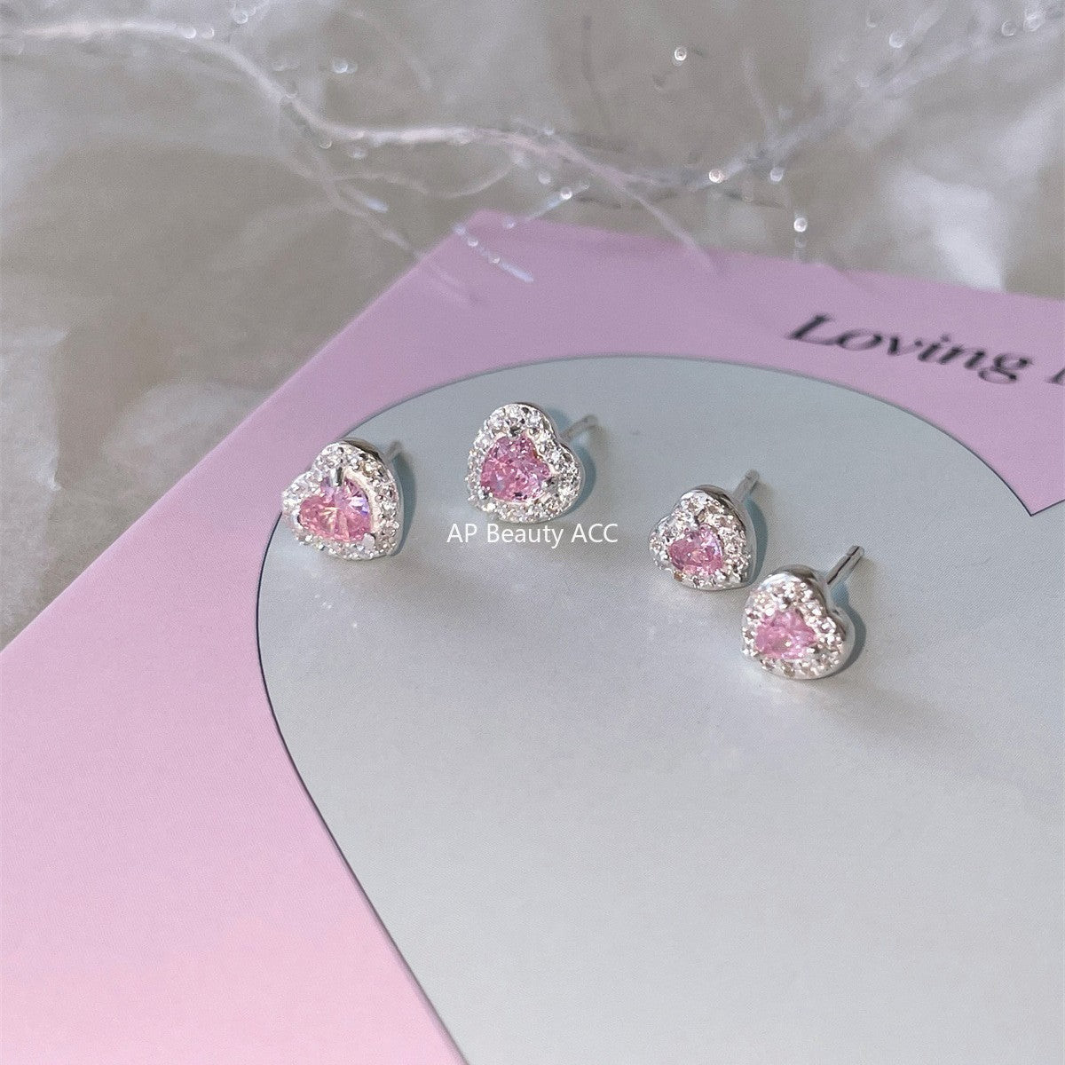 A관 - 999 실버 핑크 하트 큐빅 귀걸이 [EH-4177] 25.10-3