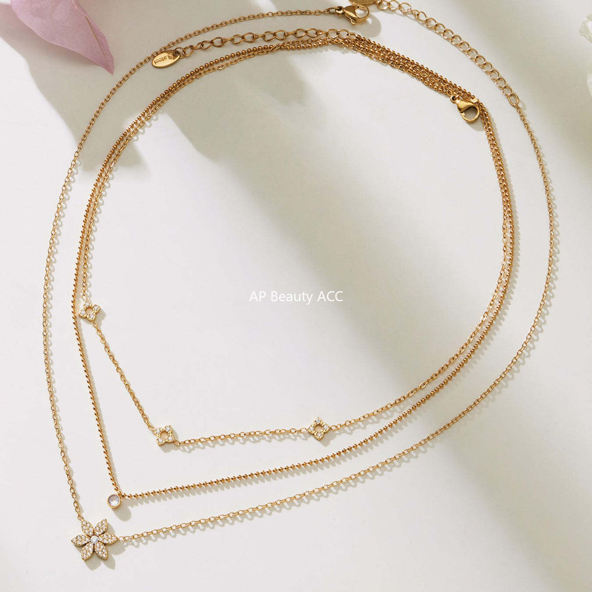 D관 - 스테인리스 스틸 플라워 풀큐빅 더블 레이어드 팔찌 목걸이 [TXP492] 25.11-4