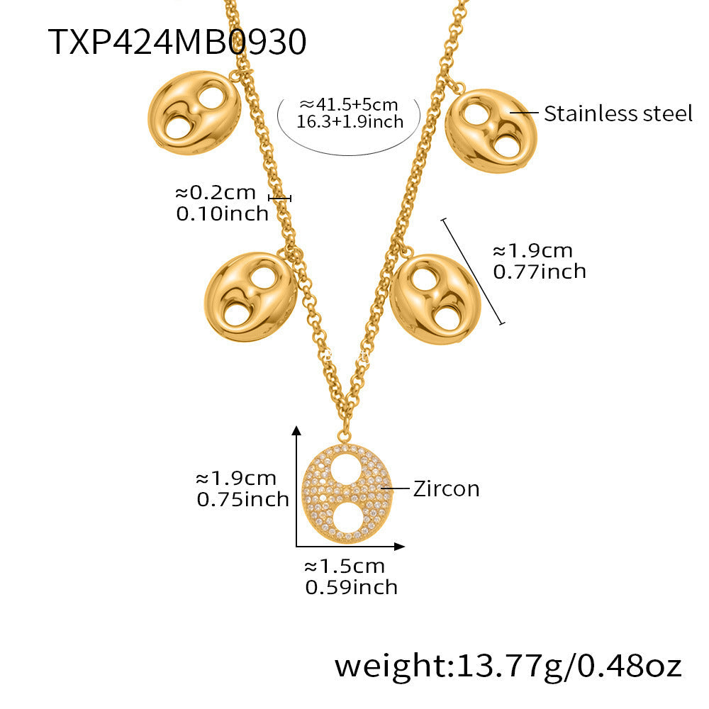 D관 - 스테인리스 스틸 풀큐빅 돼지코 펜던트 목걸이 팔찌 [TXP424] 25.10-3