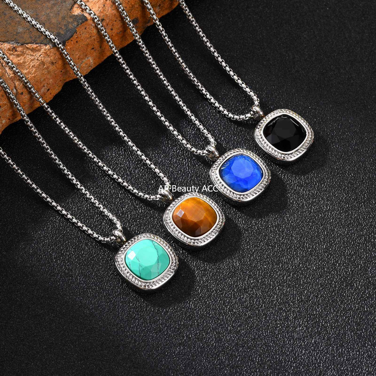 G관 - 스테인리스 스틸 사각 컷면 펜던트 목걸이 [NC-353] 25.11-1