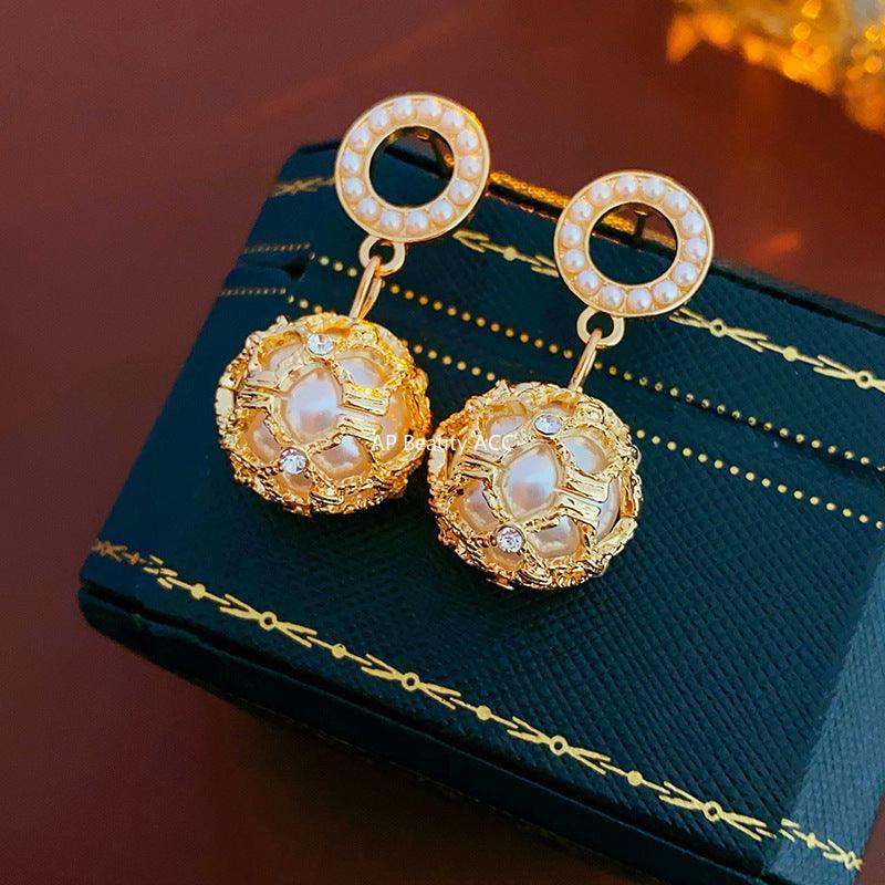 C관 - 실버 큐빅 오픈 원형 진주 모던 엘레강스 귀걸이 [E17400] 24.02-1