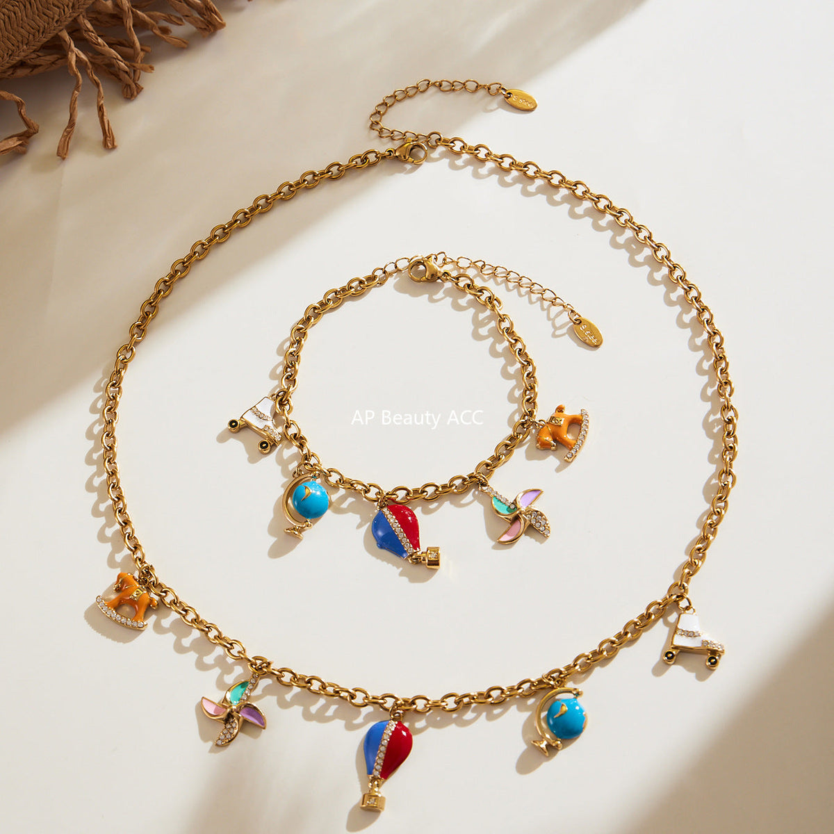 D관 - 스테인리스 스틸 큐빅 열기구 지구본 펜던트 목걸이 팔찌 [TXP415] 25.10-1