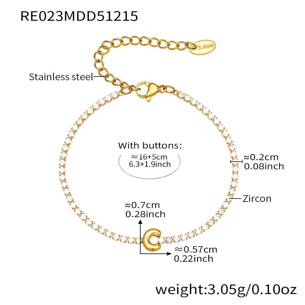 D관 - 스테인리스 스틸 18K 도금 알파벳 큐빅 팔찌 [RE023] 25.12-3