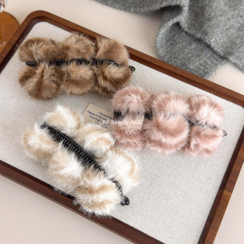 E관 - 퍼 소재 3구 디자인 호피무늬 집게핀 [27619] 25.10-5