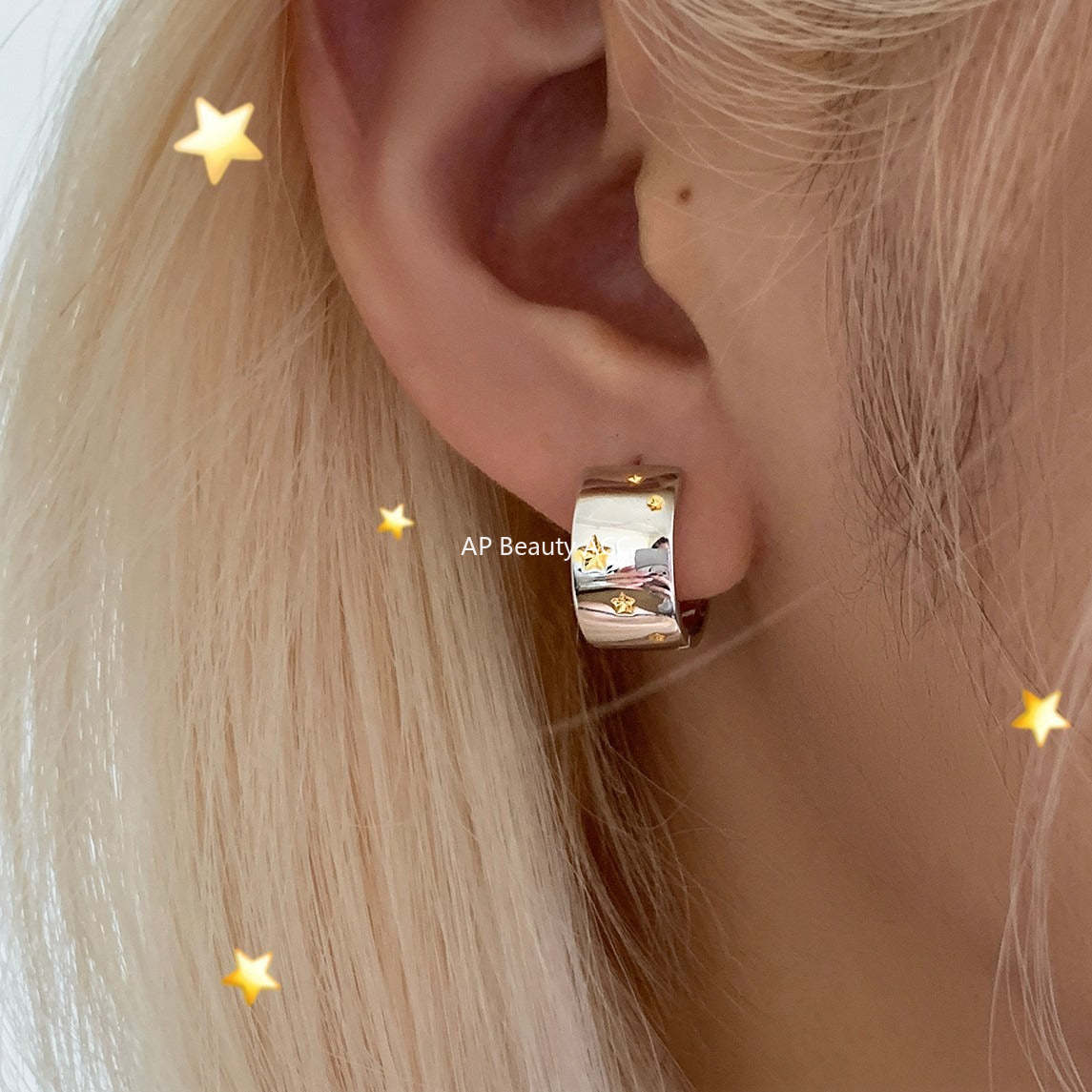 A관 - 925 은침 투톤 별 와이드 링 귀걸이 [EH-4166] 25.10-2