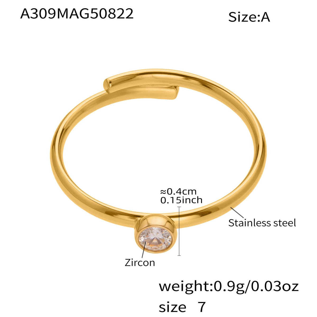 D관 - 큐빅 스테인리스 스틸 18K 골드 도금 반지 [A309-A312-A313] 25.09-4