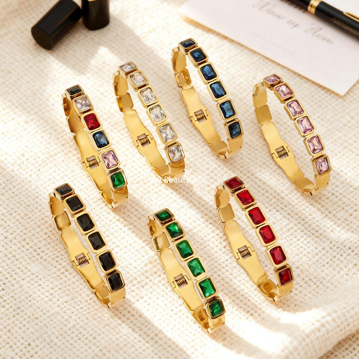 D관 - 사각 글라스 스톤 18K 도금 스테인리스 스틸 팔찌 [Z518] 25.12-2