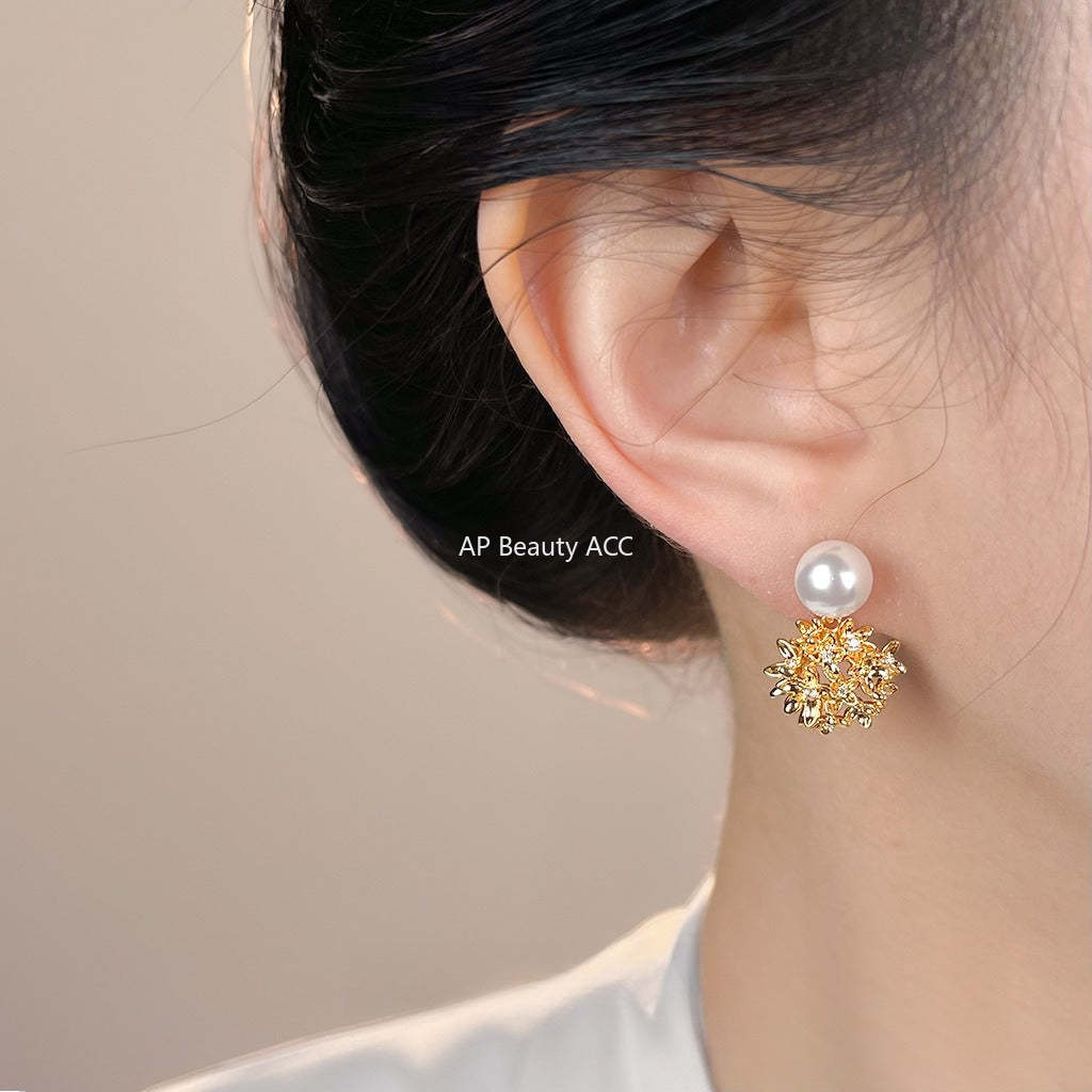 C관 - 플라워 큐빅 진주 925 은침 귀걸이 [7191] 25.12-2