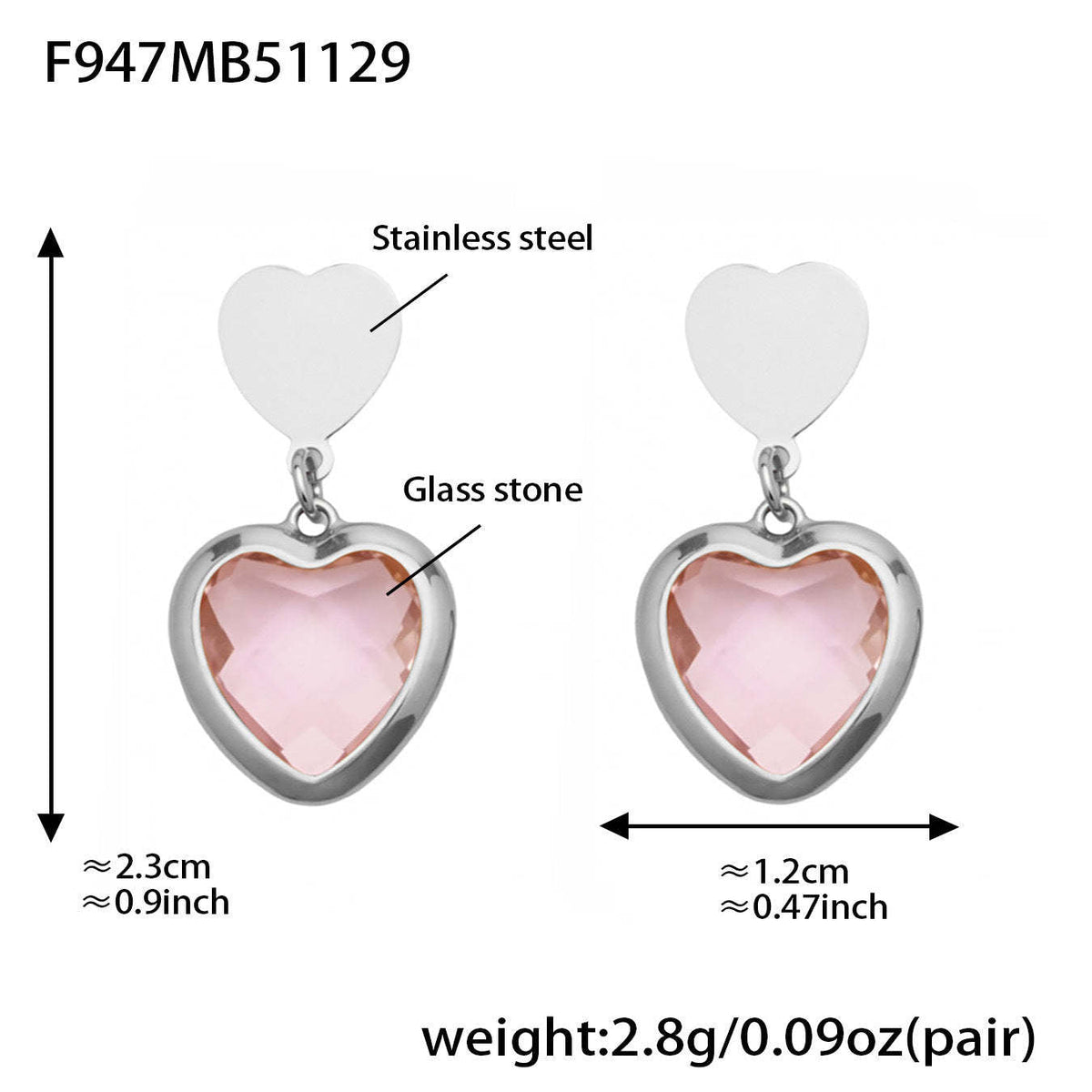 D관 - 스테인리스 스틸 하트 글라스 스톤 큐빅 18K도금 귀걸이 목걸이 [TXF507] 25.12-1