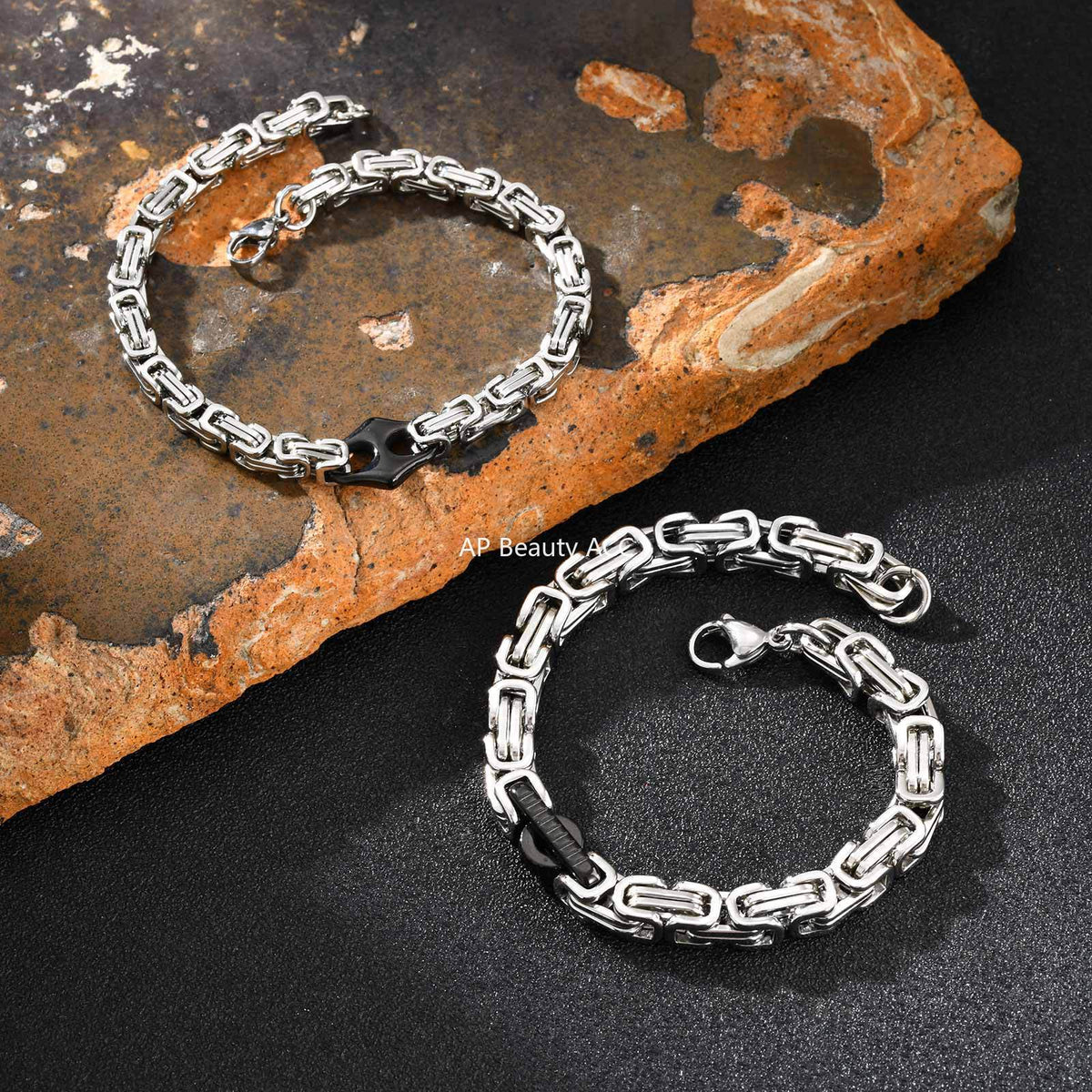 G관 - 스테인리스 일자형 블랙 연결 체인 팔찌 [BR-2701] 25.10-5