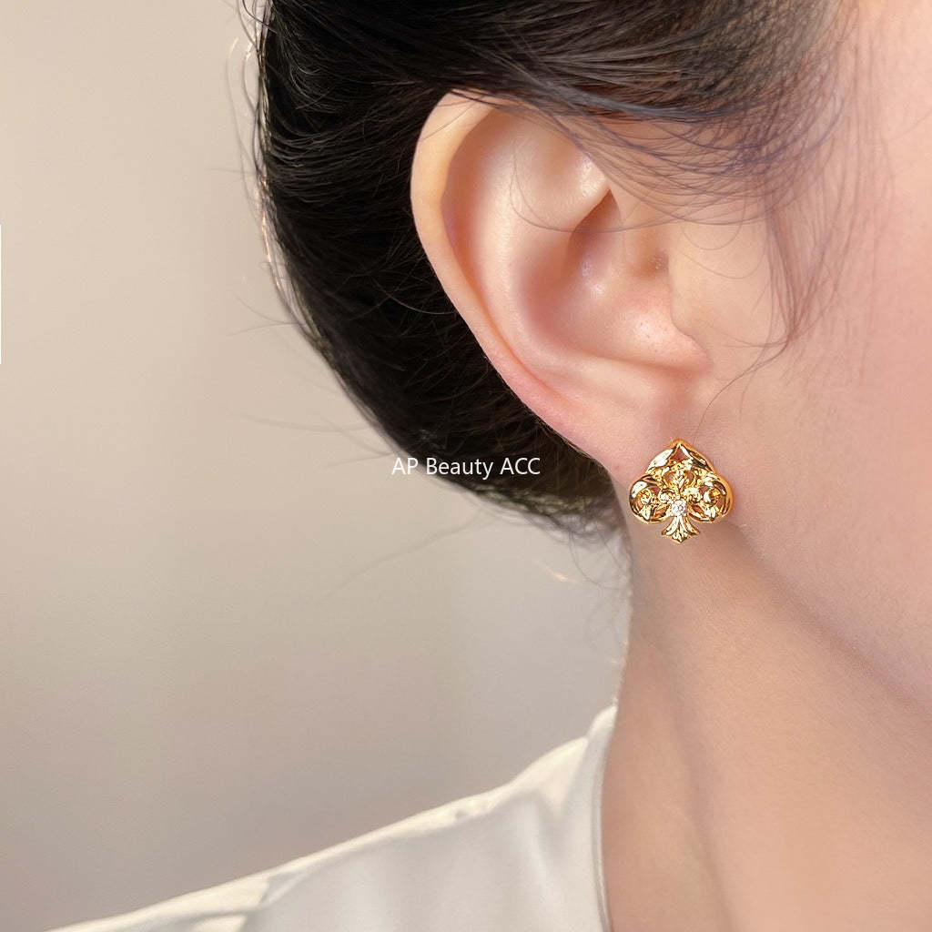 C관 - 하트 클로버 모양 큐빅 925 은침 귀걸이 [7160] 25.11-4