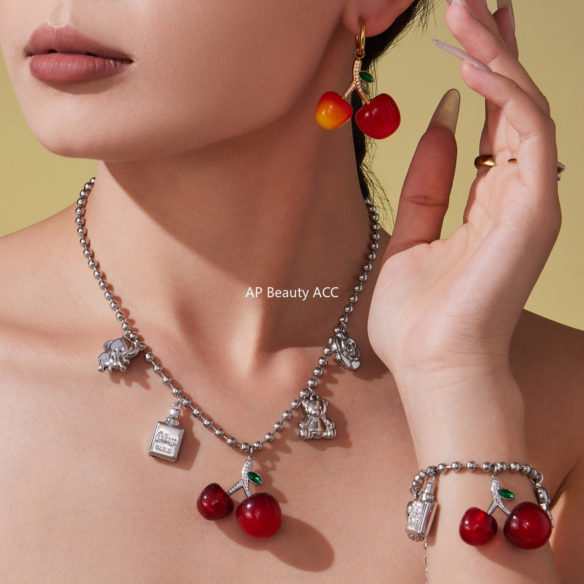 D관 - 18K 골드 도금 스테인리스 스틸 체리 펜던트 목걸이 팔찌 귀걸이 [TXP420] 25.10-1