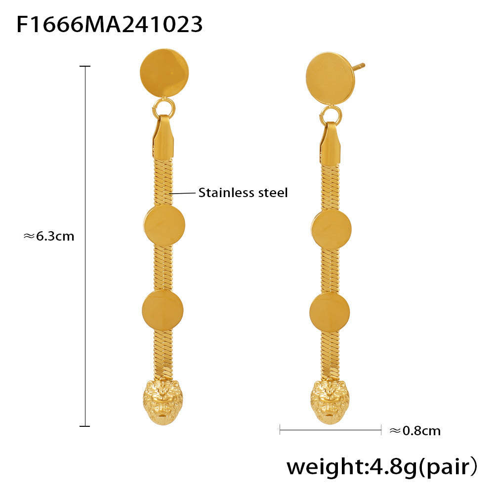 D관 - 라운드 블레이드 스테인리스 스틸 18K 도금 롱 드롭 귀걸이 [F1666] 24.11-1