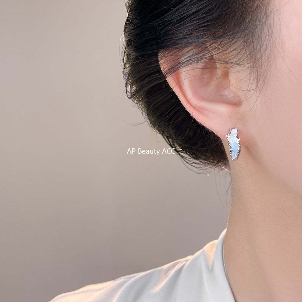 C관 - 글라스 크리스탈 원형 불규칙 디자인 후프 귀걸이 [7085] 25.11-3