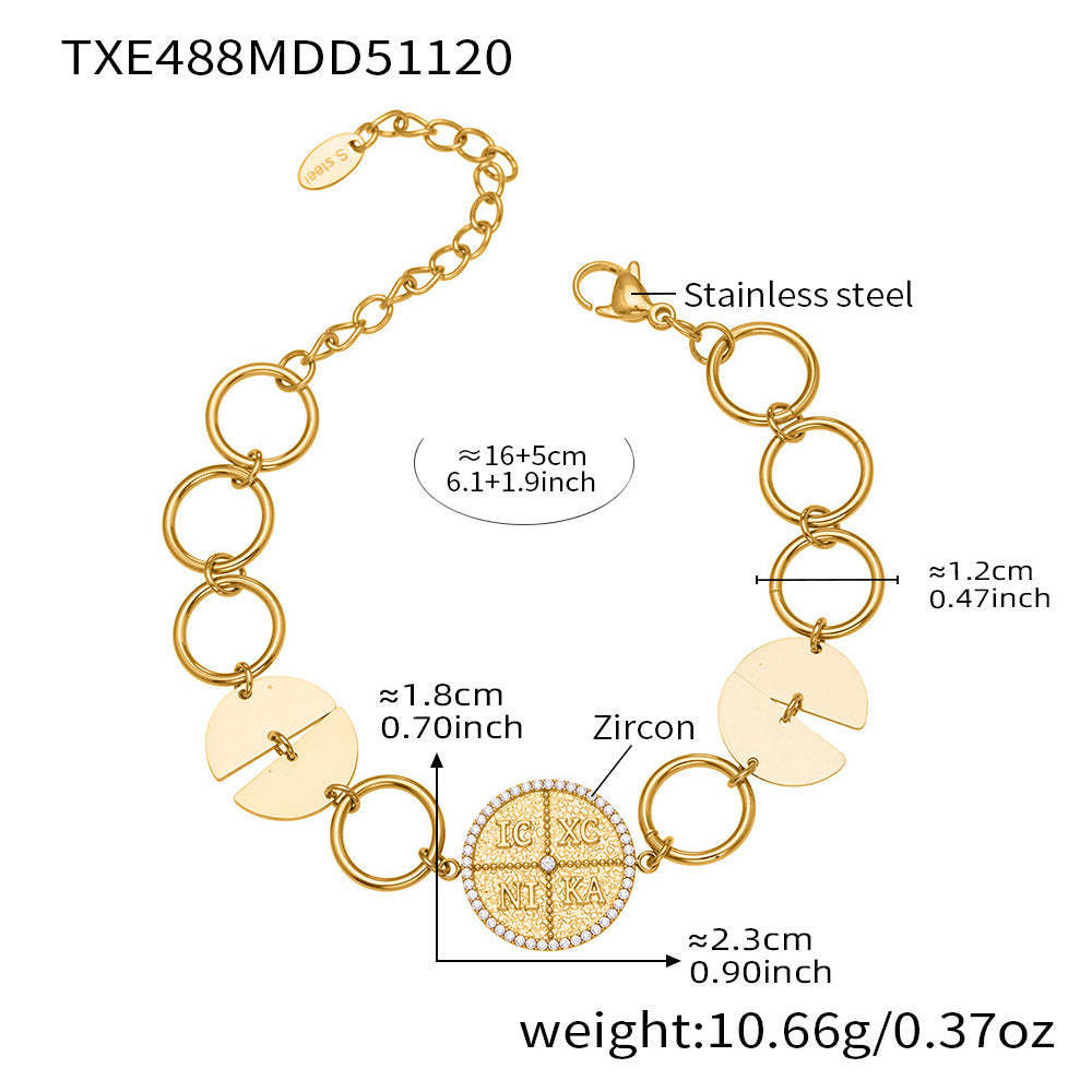 D관 - 스테인리스 스틸 이니셜 원형 펜던트 18K 도금 목걸이 팔찌 [TXP488] 25.11-4