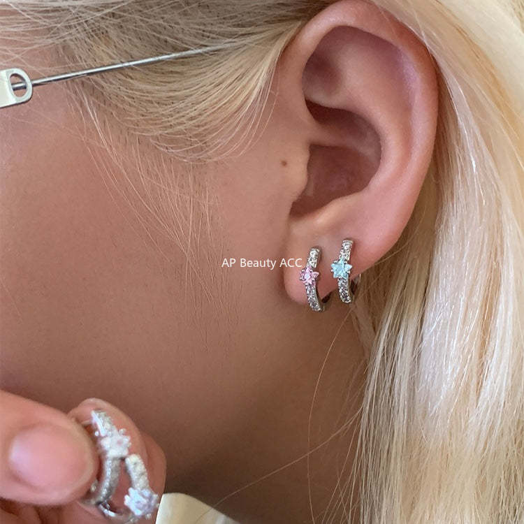 A관 - 별 큐빅 316 스테인리스 스틸 링 귀걸이 [EH-4333] 25.12-1