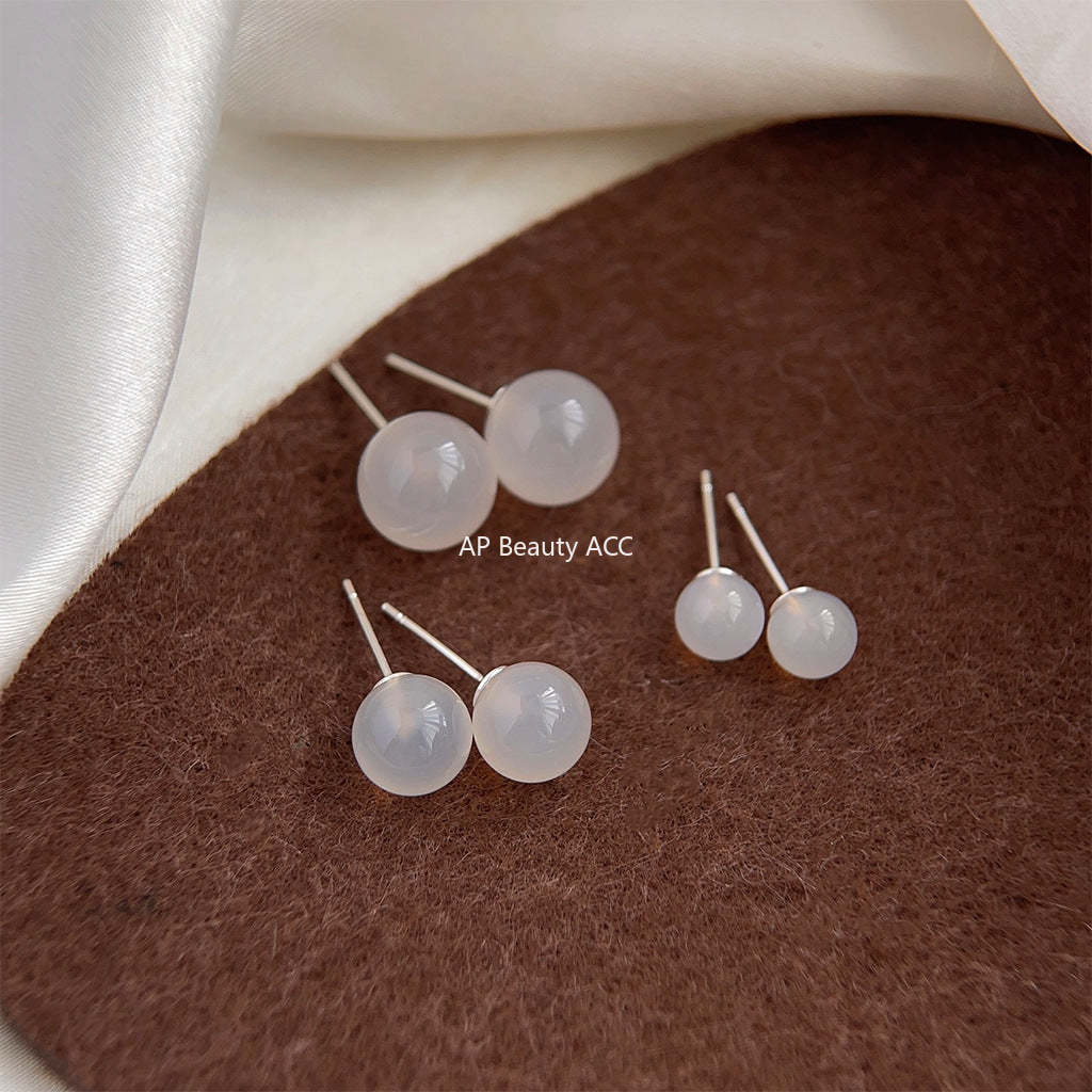 C관 - 백마노 천연석 은침 귀걸이 간결하고 고급스러운 귀걸이 [3828-3830] 24.04-3