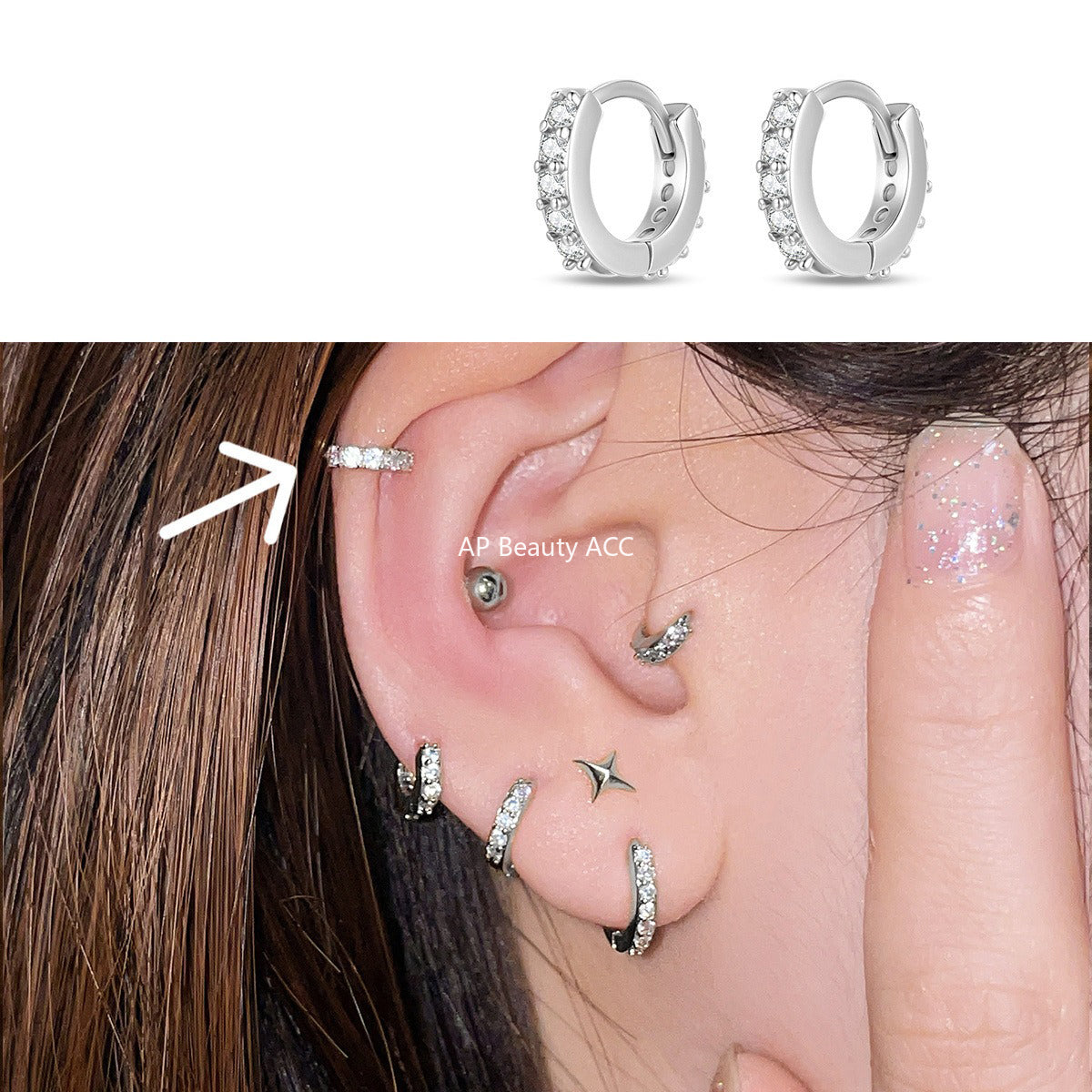 A관 - 티타늄 스틸 큐빅 후프 귀걸이 [EH-4163] 25.10-4