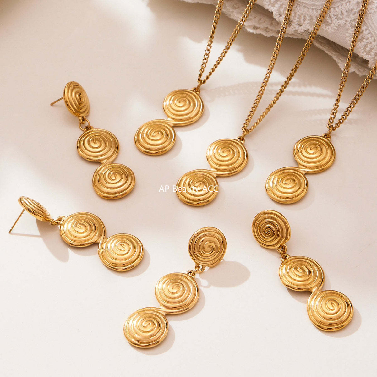 D관 - 스테인리스 스틸 나선형 원형 디자인 귀걸이 목걸이 [TXP448] 25.10-4