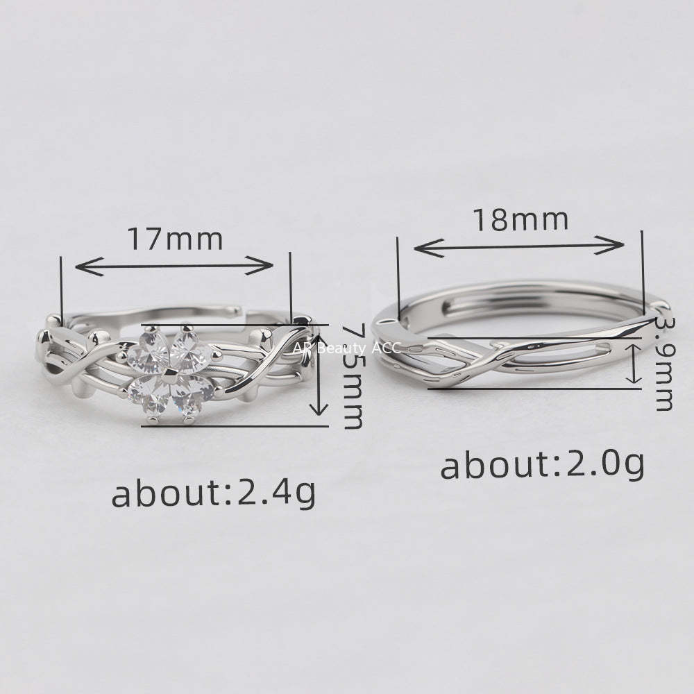 G관 - 나무가지 모양 하트 네잎클로버 큐빅 커플 반지 [J1648] 25.11-4