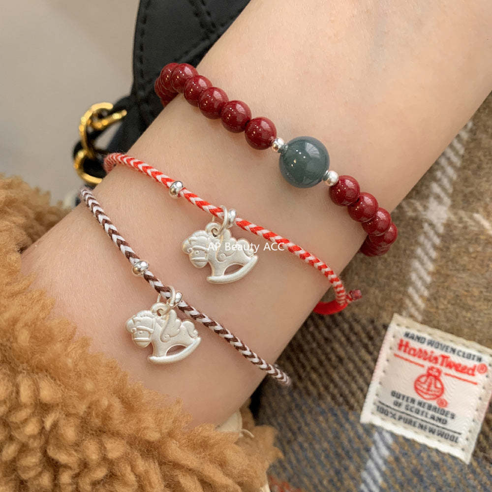 A관 - 925 실버 목마 말 펜던트 핸드메이드 스트랩 팔찌 [1630] 25.12-3