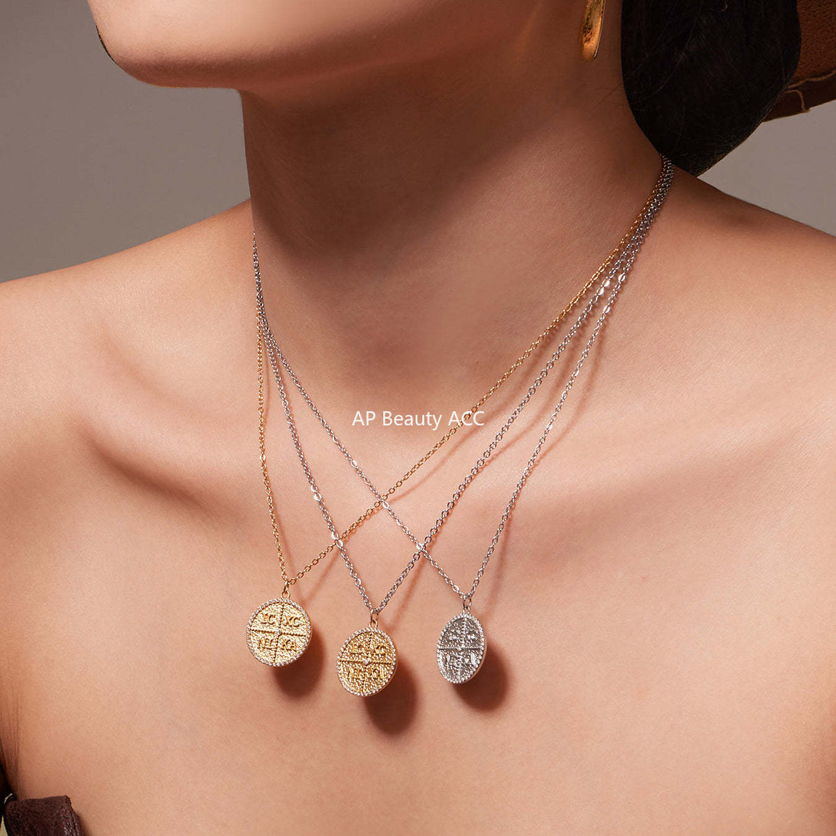 D관 - 스테인리스 스틸 이니셜 원형 큐빅 펜던트 18K 도금 목걸이 [P367] 25.11-4