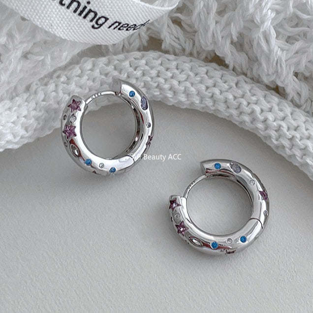 A관 - 별 큐빅 925 은침 링 후프 귀걸이 [EH-4135] 25.12-2