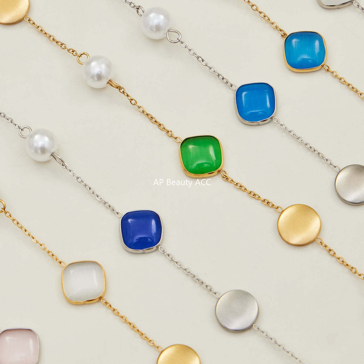 D관 - 묘안석 컬러 비즈 18K 도금 스테인리스 스틸 목걸이 [P822] 25.12-2