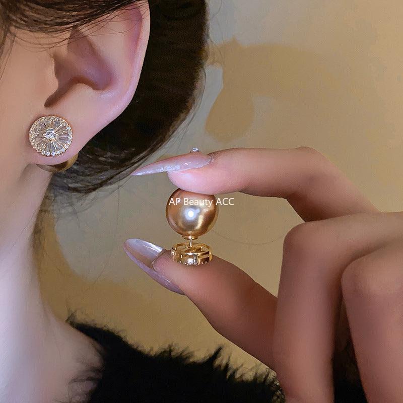 C관 - 18K 도금 은침 큐빅 진주 프렌치 엘레강스 귀걸이 [E17885] 24.02-1