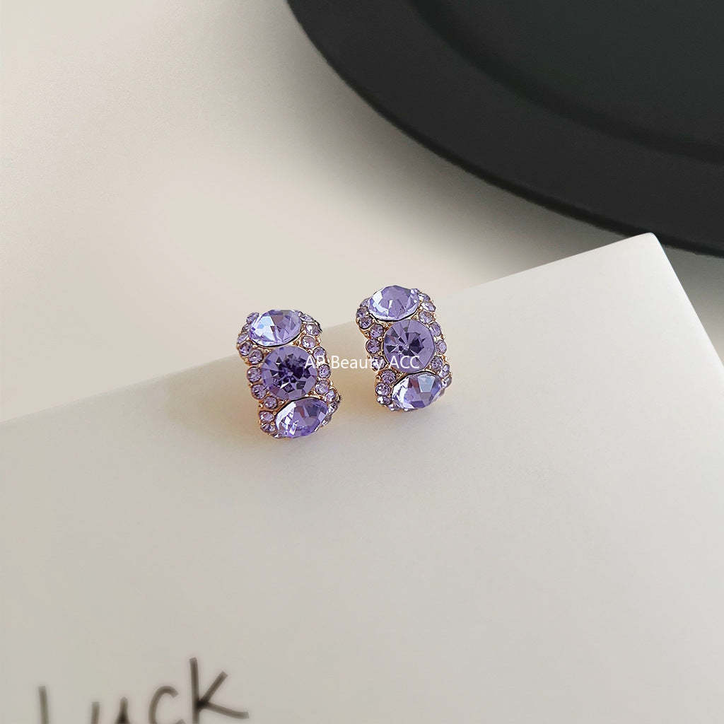 C관 - 14K 도금 간결한 큐빅 보라색 기하학 귀걸이 [3819] 24.05-1