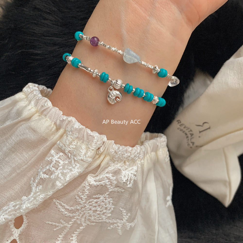 A관 - 925 실버 코끼리 펜던트 천연석 비즈 팔찌 [1547-1548] 25.11-2