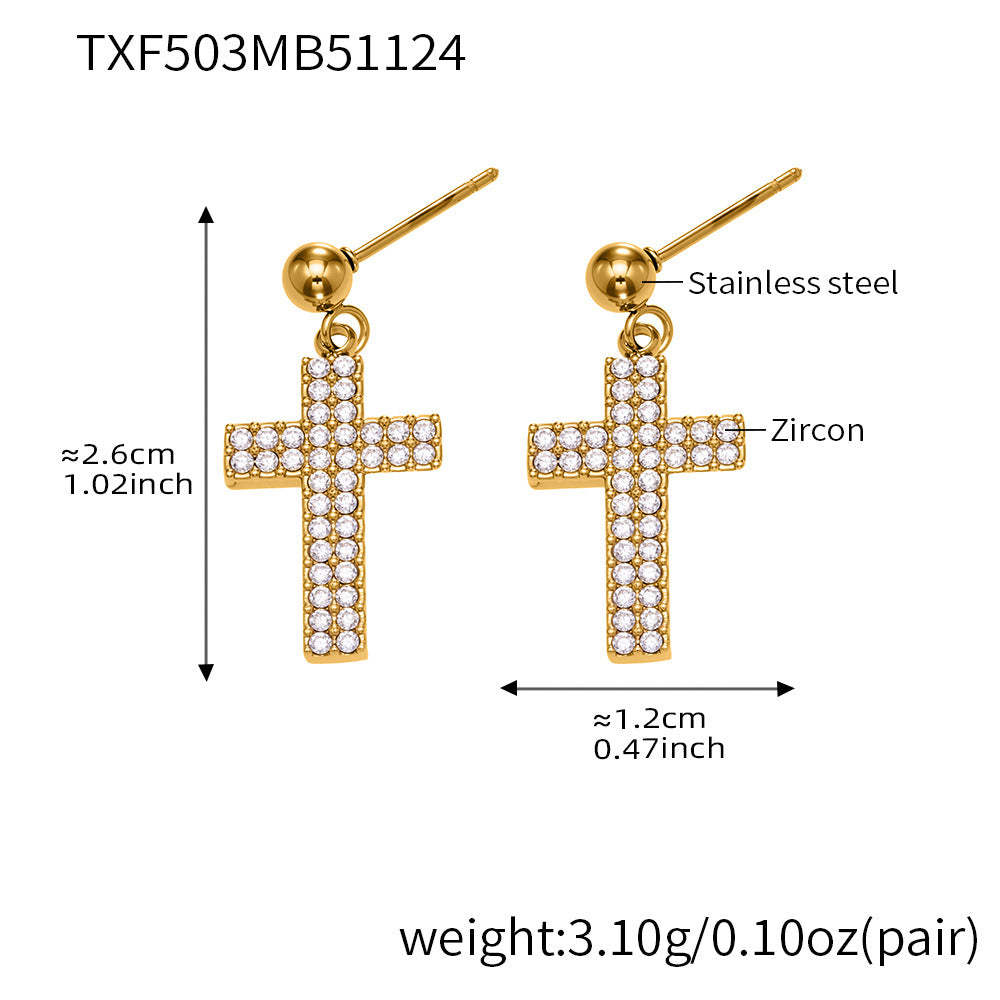 D관 - 스테인리스 스틸 십자가 큐빅 18K 도금 반지 귀걸이 팔찌 목걸이 [TXP503] 25.11-4