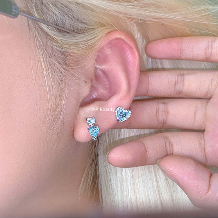 A관 - 투톤 하트 큐빅 티타늄 스틸 귀걸이 [EH-4331] 25.12-2