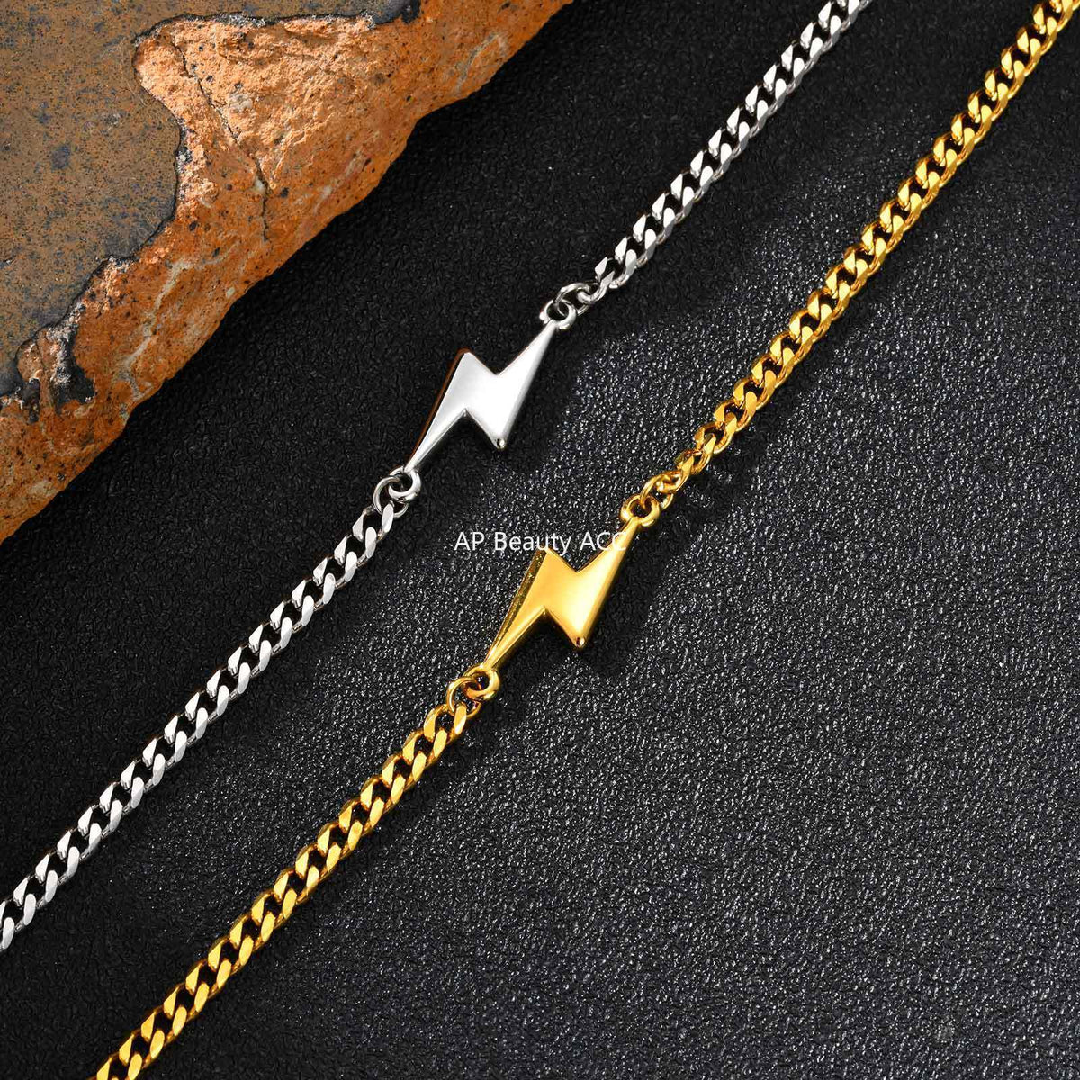 G관 - 스테인리스 스틸 번개 모양 펜던트 체인 팔찌 [BR-2620] 25.11-1