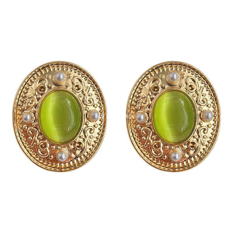 C관 - 고급스러운 14K 도금 복고풍 타원형 귀걸이 [3639] 24.03-4