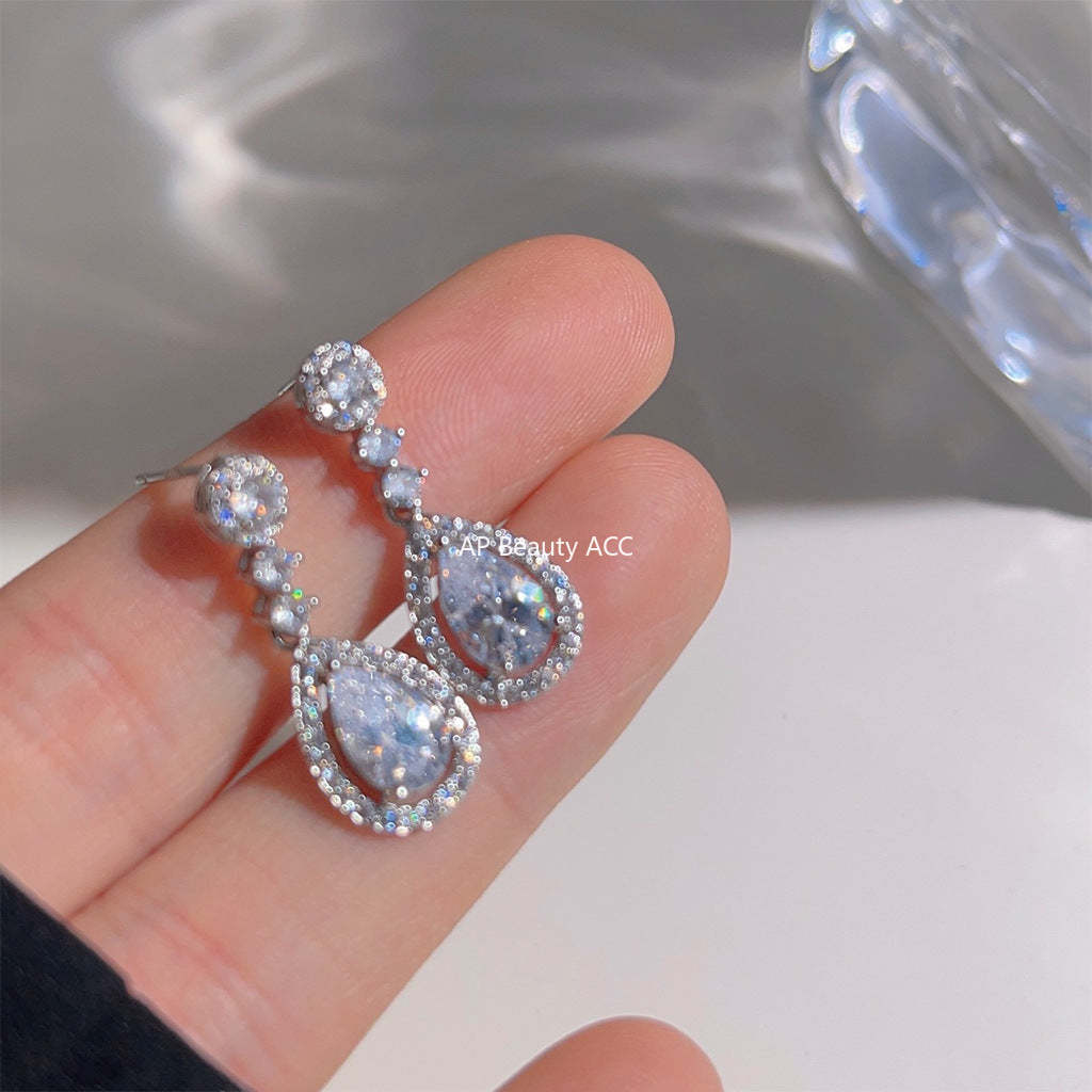 C관 - 미니 큐빅 우아한 긴 물방울 은침 귀걸이 [3884] 24.04-4