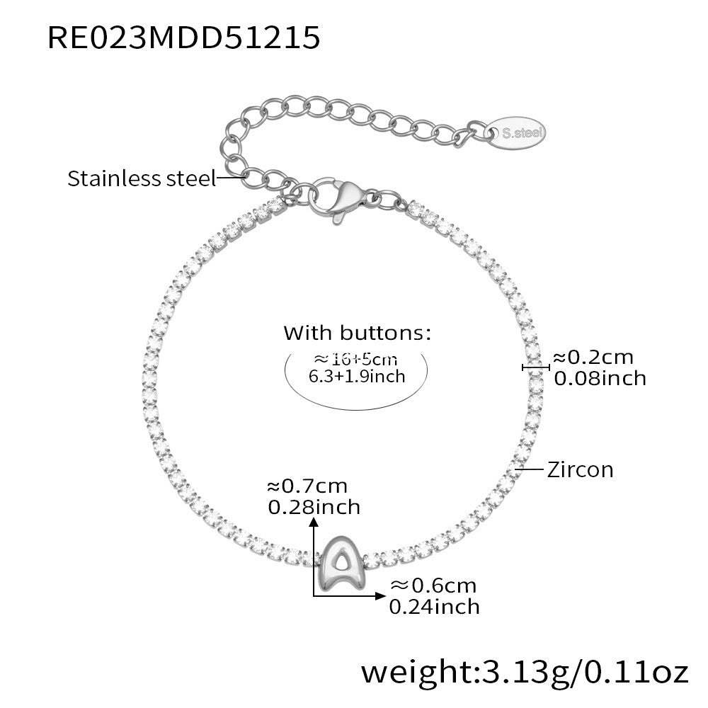 D관 - 스테인리스 스틸 18K 도금 알파벳 큐빅 팔찌 [RE023] 25.12-3