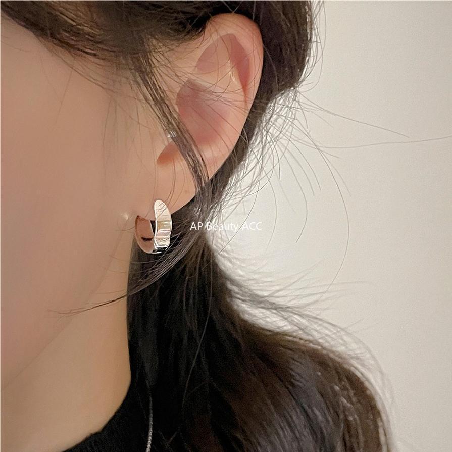 F관 - 925 실버 비대칭 깍인 디자인 링 귀걸이 [C1062] 25.09-4