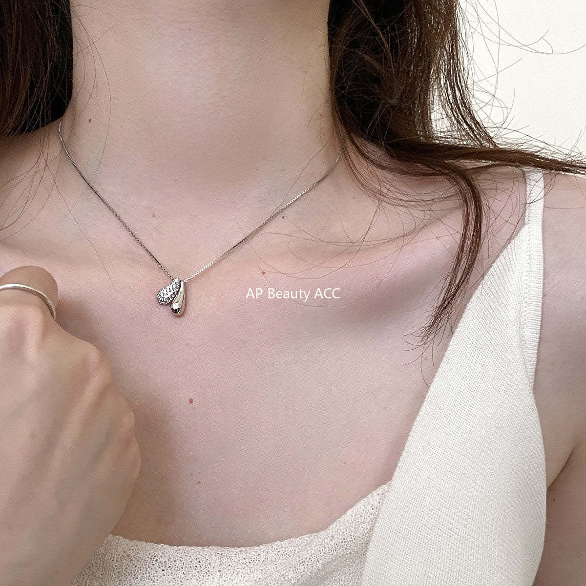 A관 - 925 실버 물방울 큐빅 하트 펜던트 목걸이 [XL-1217] 25.10-4