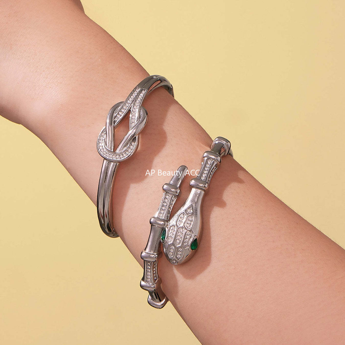 D관 - 스테인리스 18K 도금 풀큐빅 뱀머리 오픈형 팔찌 [Z506-Z507-Z508] 25.10-5