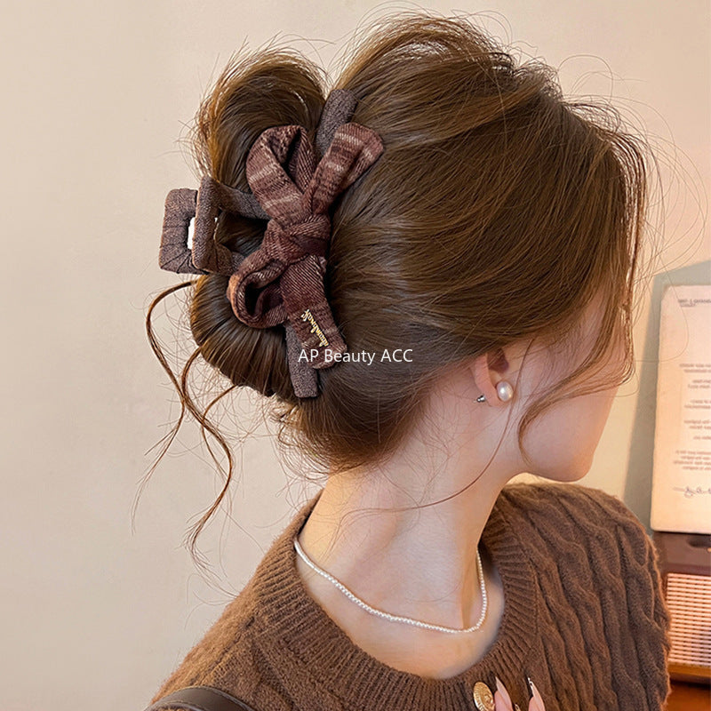 E관 - 체크 패턴 리본 디자인 집게핀 [27659] 25.11-2