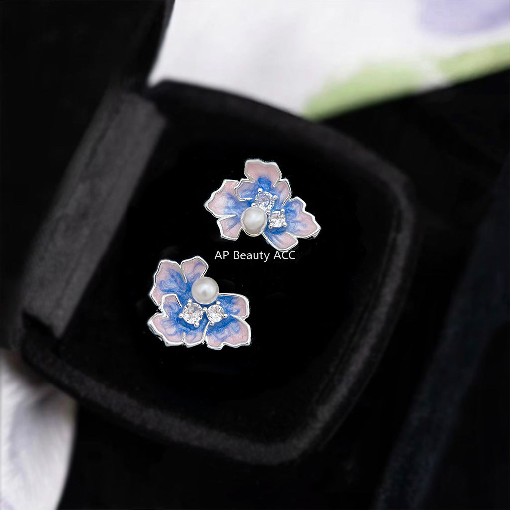 C관 - 925 은침 핸드페인팅 플라워 큐빅 진주 귀걸이 [6863] 25.10-1