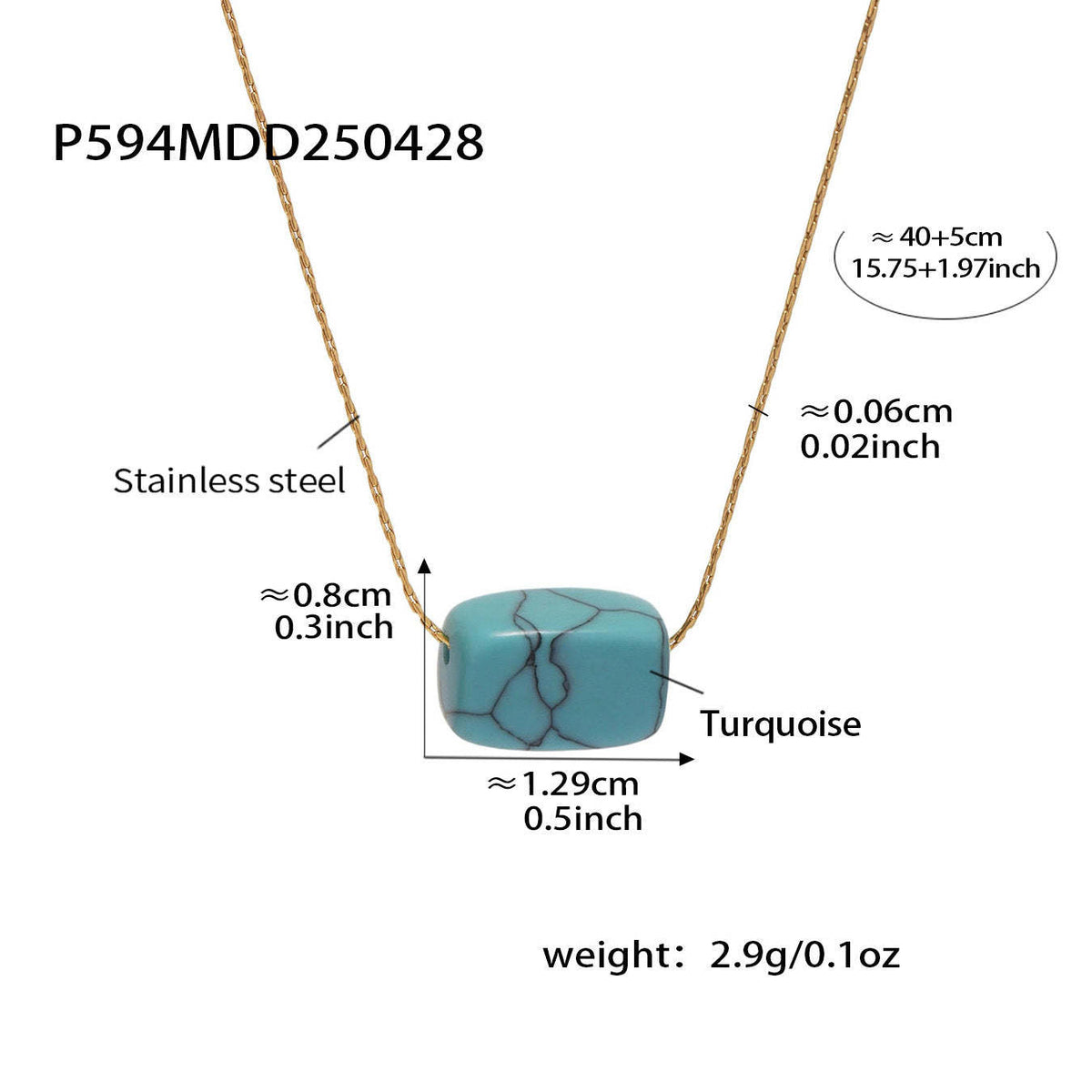 D관 - 직사각형 천연석 펜던트 18K 도금 스테인리스 스틸 목걸이 [P594] 25.05-1