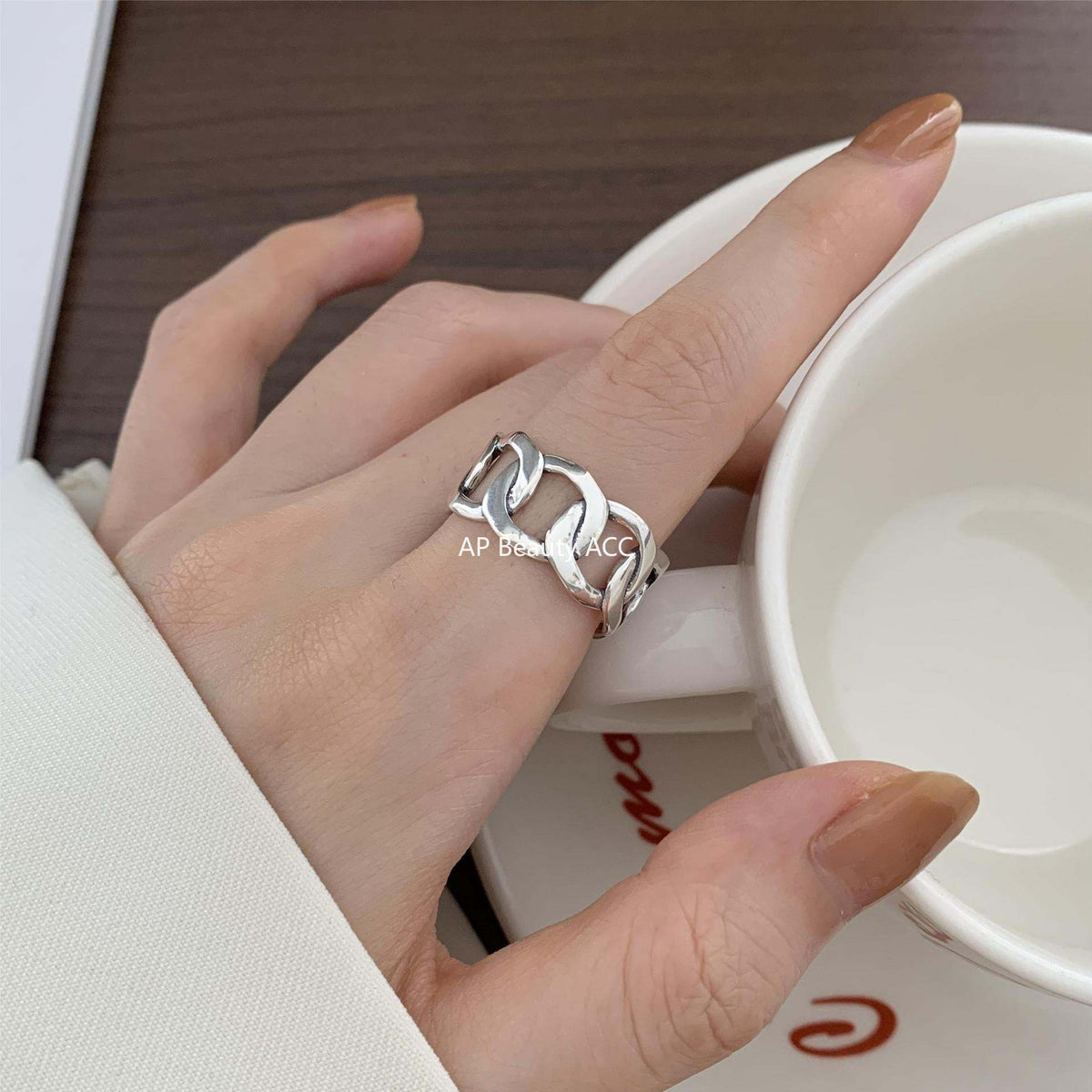 F관 - 925 실버 볼드 체인 오픈형 반지 [J549] 25.12-2