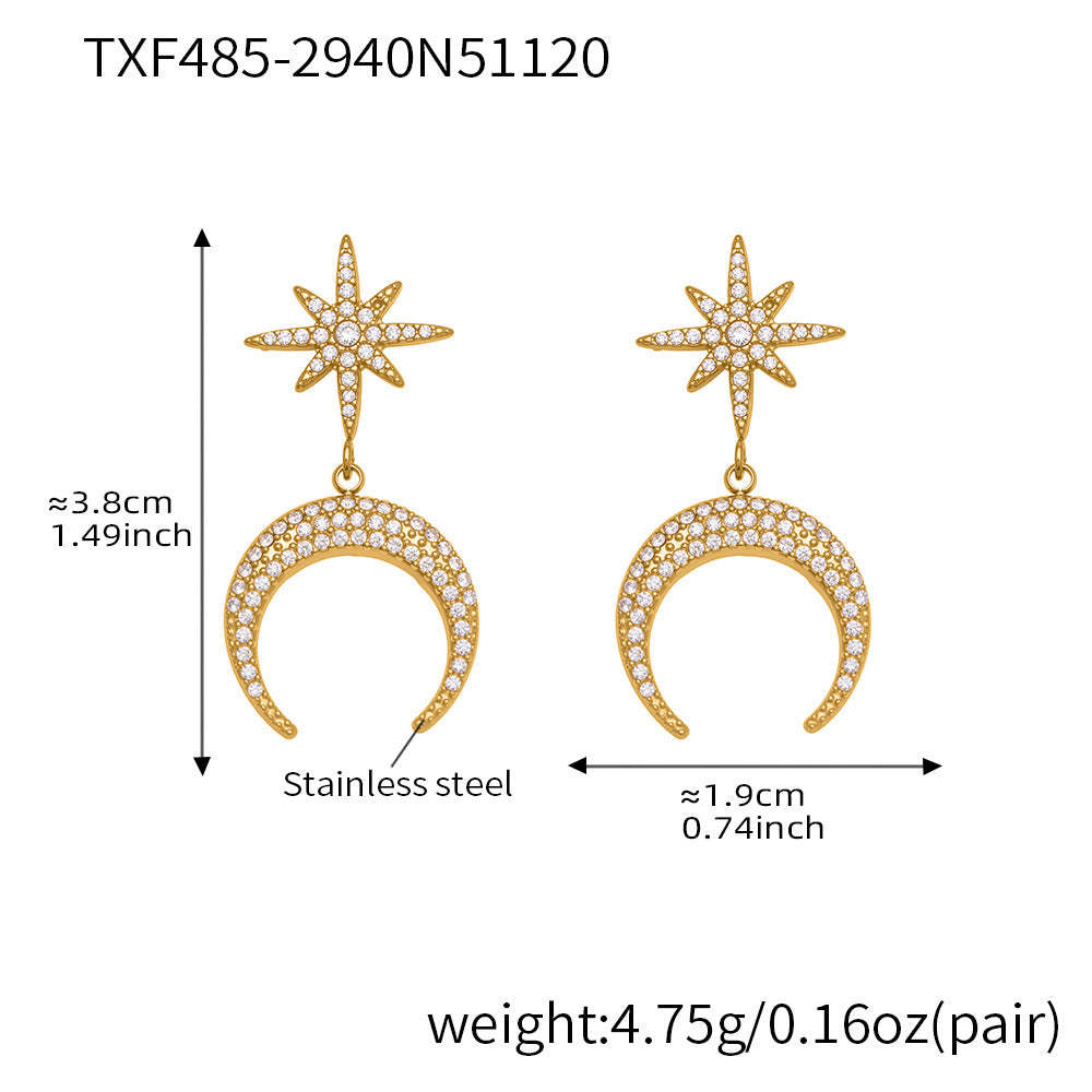 D관 - 스테인리스 스틸 팔각별 초승달 큐빅 펜던트 귀걸이 목걸이 [TXP485] 25.11-4