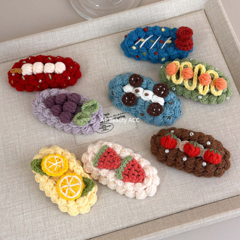 E관 - 핸드메이드 코바늘 니트 과일 디자인 헤어핀 [27629] 25.11-1